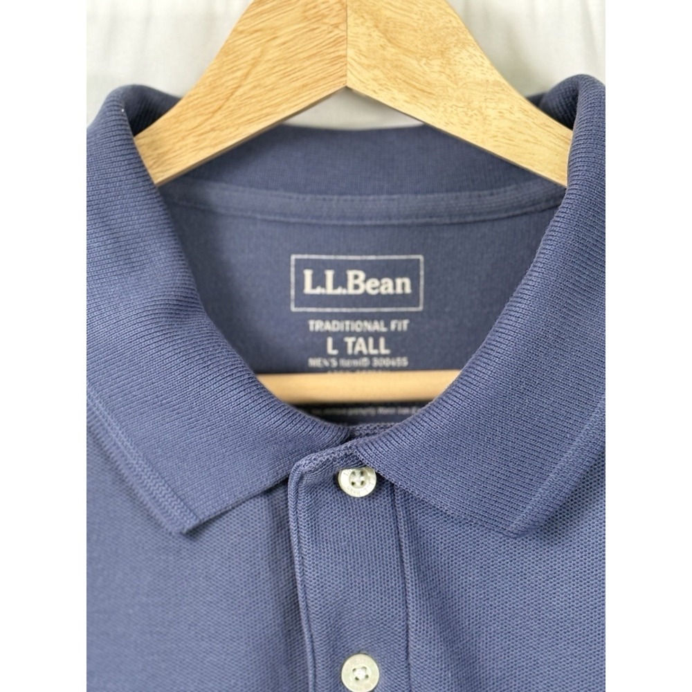 LL Bean Premium Double L Polo Shirt Traditional Fit Pique Slate Blue Mens L Tall - Picture 3 of 6
